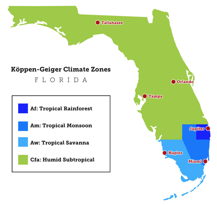 Köppen-Geiger Climate Zones of Florida