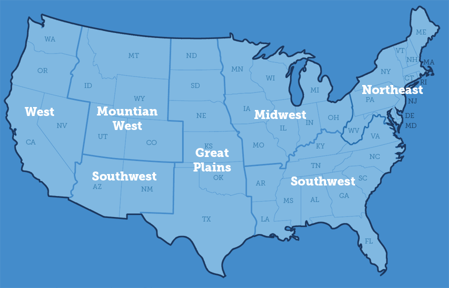 Map of the United States by Region