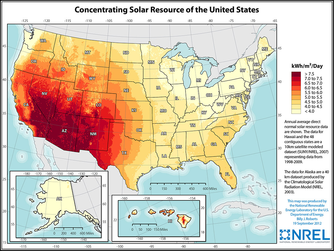 Annual Concentrating Solar Resource Map