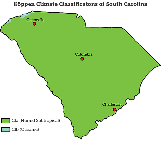 climate map of South Carolina