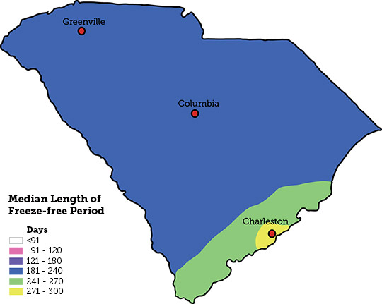 South Carolina Growing Season Map