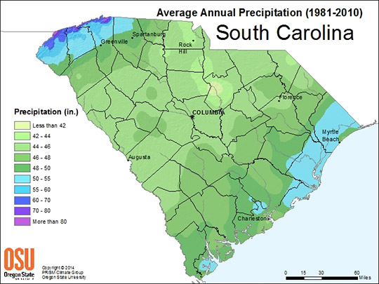 Average Annual Precipitation (1981-2010) South Carolina
