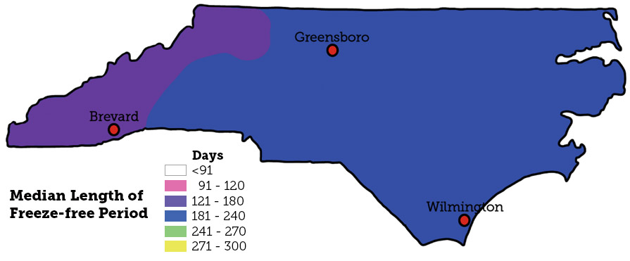 North Carolina Growing Season Map