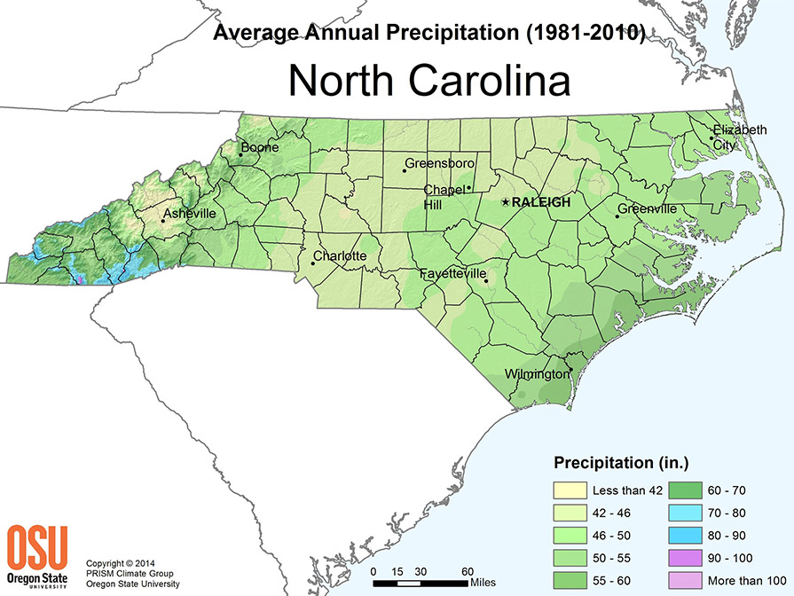 Average Annual Precipitation (1981-2010) North Carolina