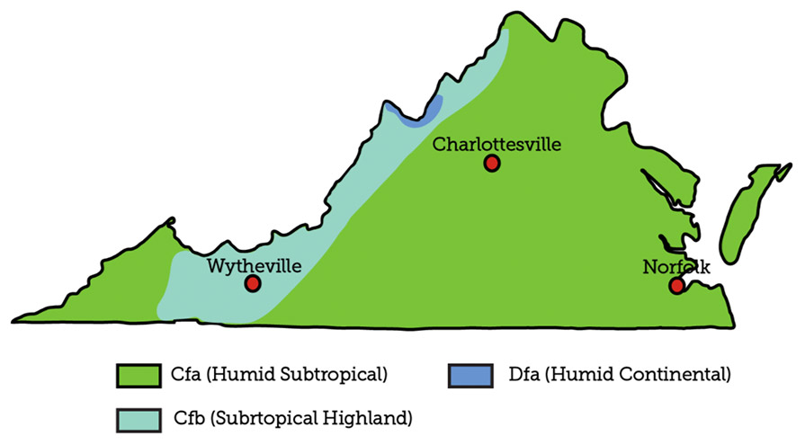 climate map of Virginia