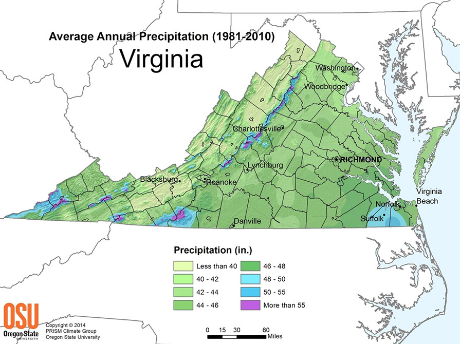 Average Annual Precipitation (1981-2010) Virginia