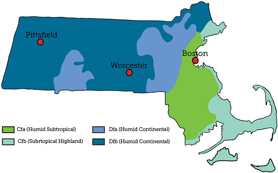 climate map of Massachusetts
