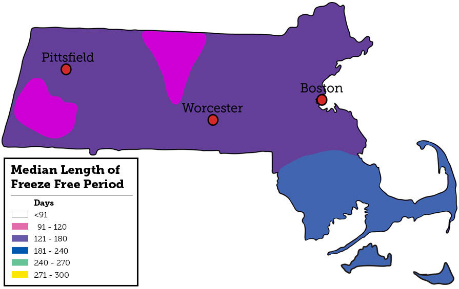 Massachusetts Growing Season Map