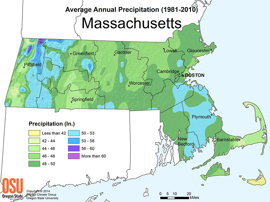 Average Annual Precipitation (1981-2010) Massachusetts