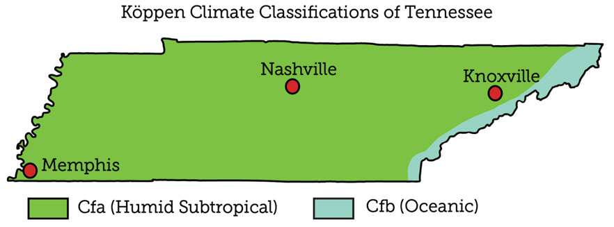 climate map of Tennessee