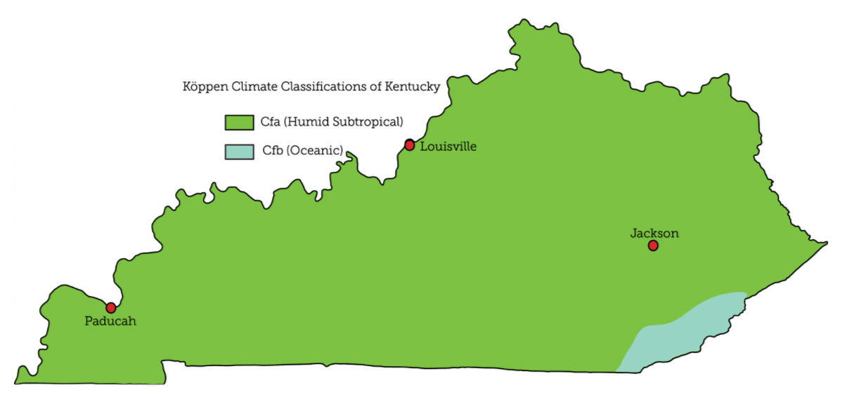 climate map of Kentucky