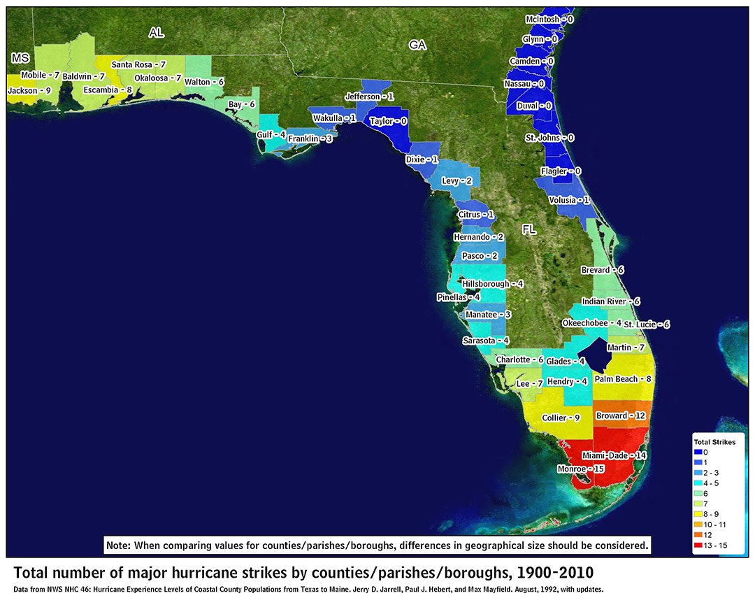 Total Florida Hurricane Strikes (1900 - 2010)
