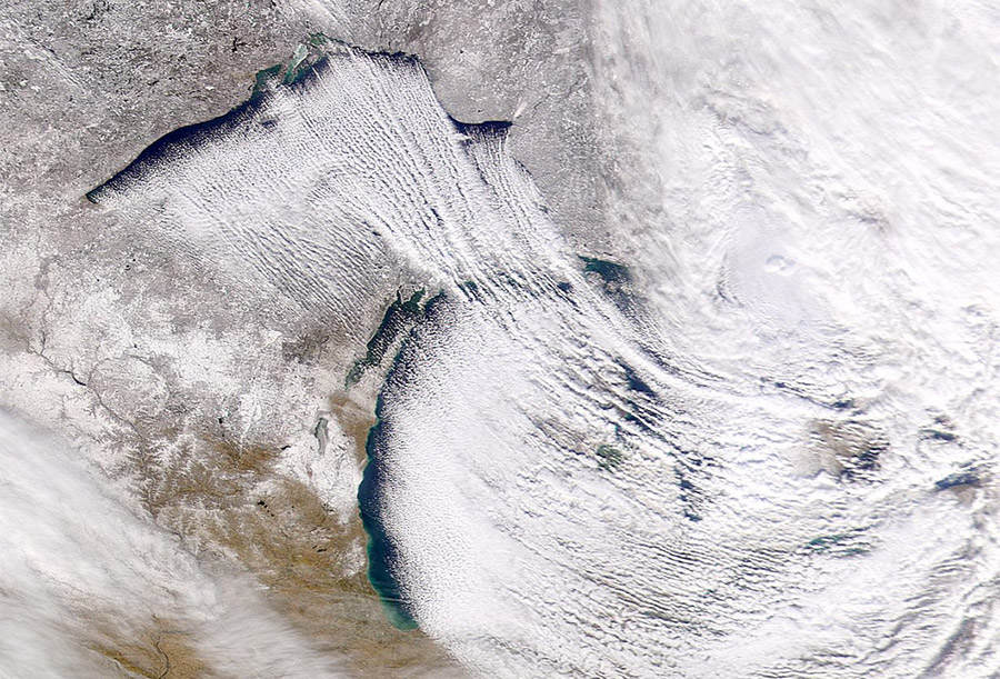 satellite photo of winter storm over great lakes