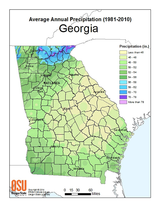 Average Annual Precipitation (1981-2010) Georgia